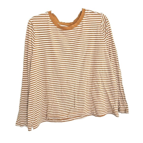 LOFT Tops - Ann Taylor LOFT Striped Top Womens Size XL Long Sleeve Tee Cotton Mustard Yellow